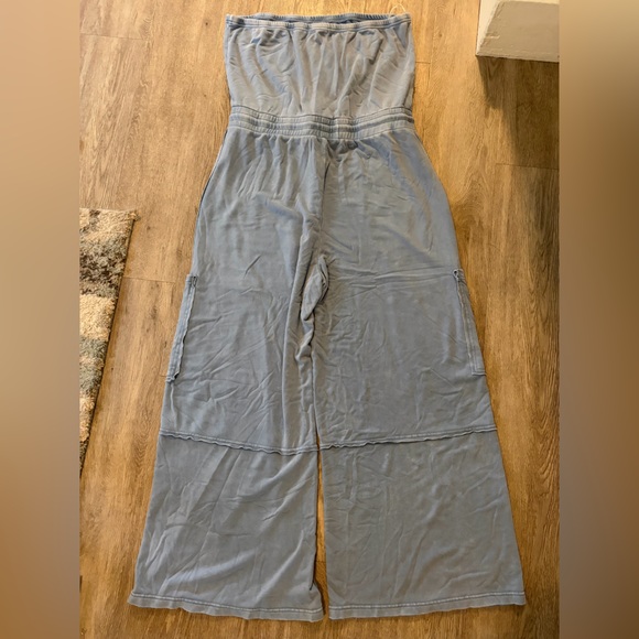 Fashion Nova Strapless Blue Drawstring Jumpsuit - Picture 4 of 5